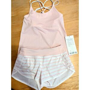 Ivivva by Lulemon Pink White Stripe Set Tank Shorts 8 10 Girls